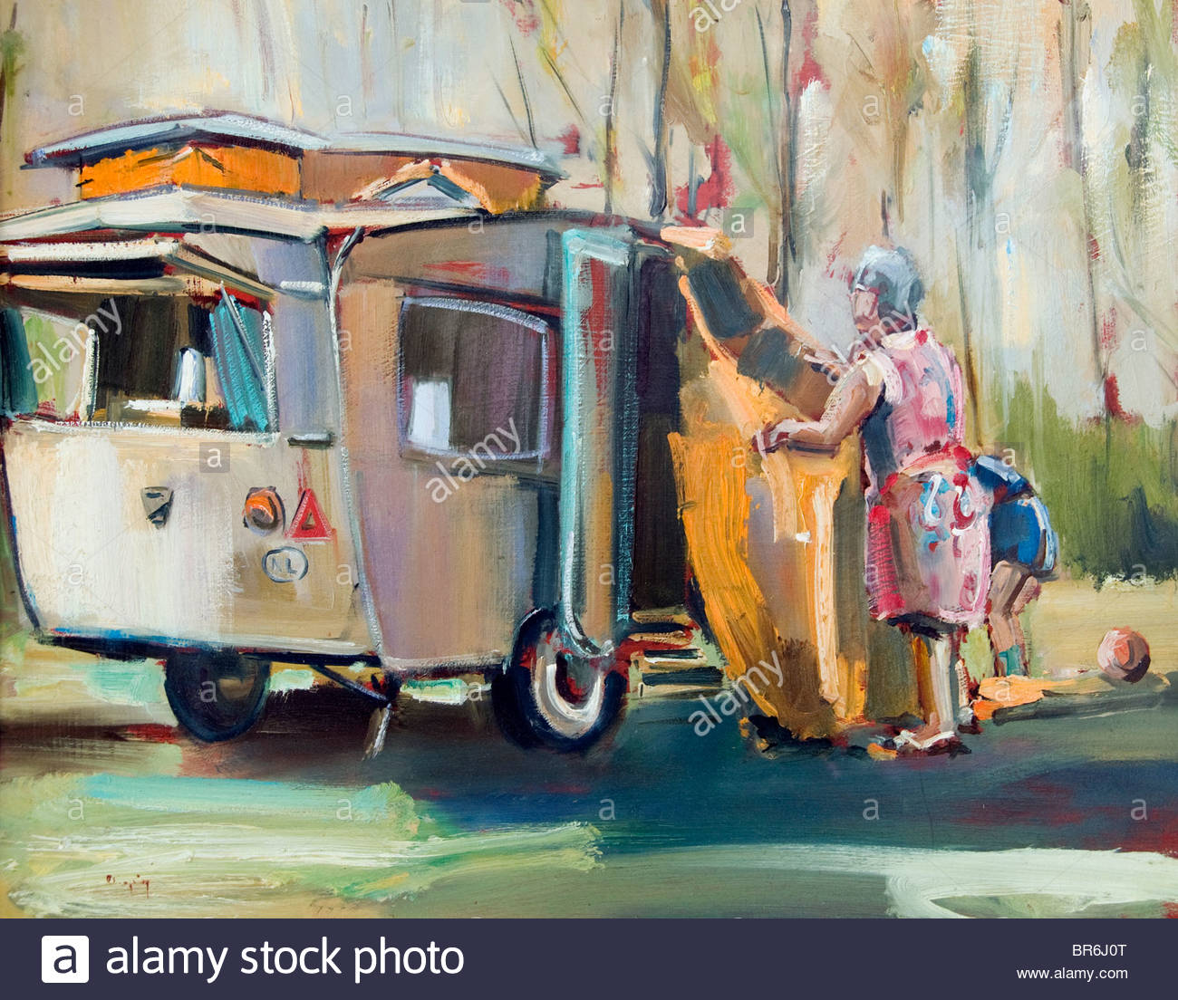 1300x1104 Netherlands Painting Camper Tourist Tent Camp Woman Stock Photo - Camper Painting