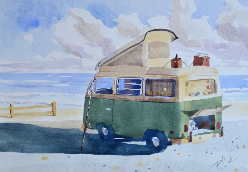 813x564 Old Vw Bus Camper At The Beach - Camper Painting