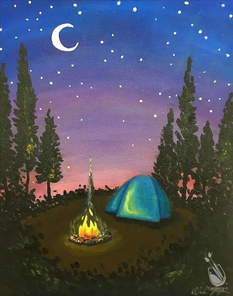 473x600 Coffee Amp Canvas! Moonlit Campfire - Campfire Painting
