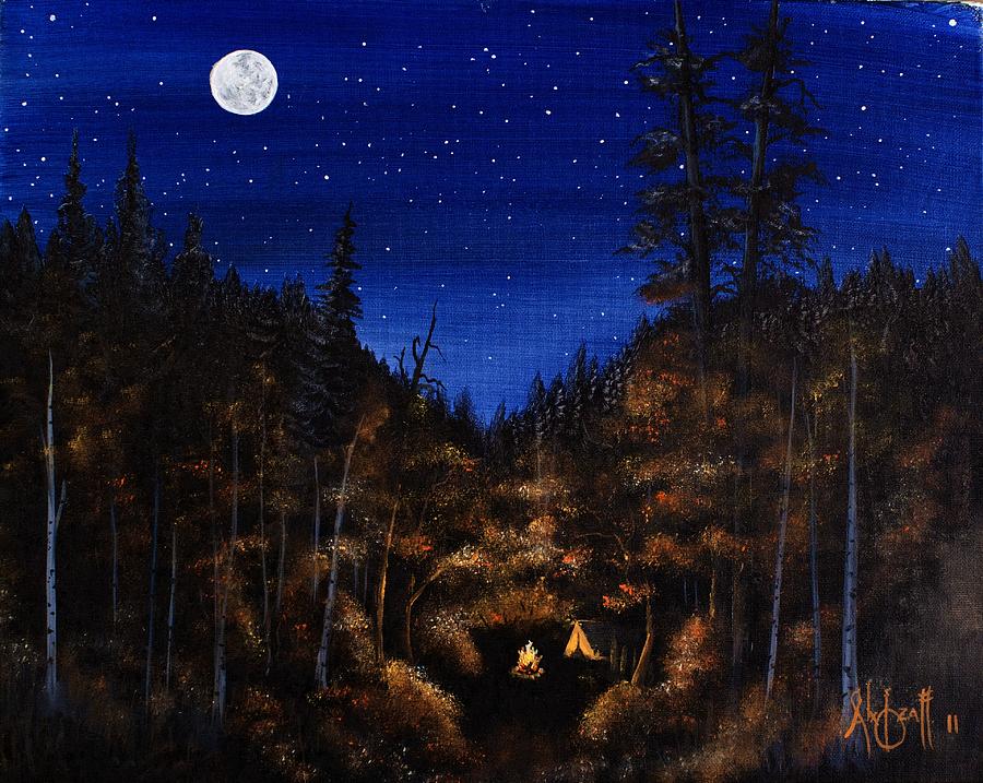 900x717 Midnight Campfire Painting By Alex Izatt - Campfire Painting