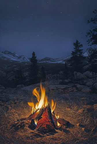 336x500 Art Country Canada Stephen Lyman A Mountain Campfire Giclee - Campfire Painting