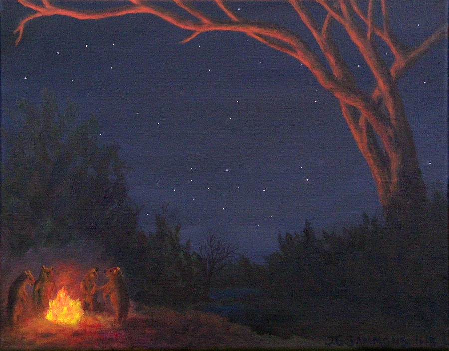 900x703 Campfire Bears Painting By Janet Greer Sammons - Campfire Painting