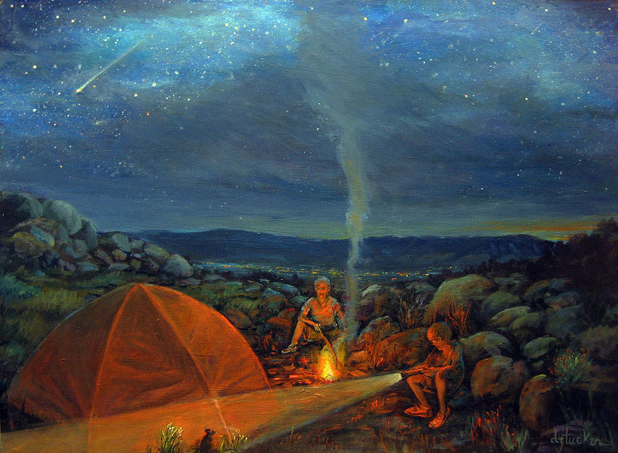 900x661 In The Spotlight Painting By Donna Tucker - Camping Painting