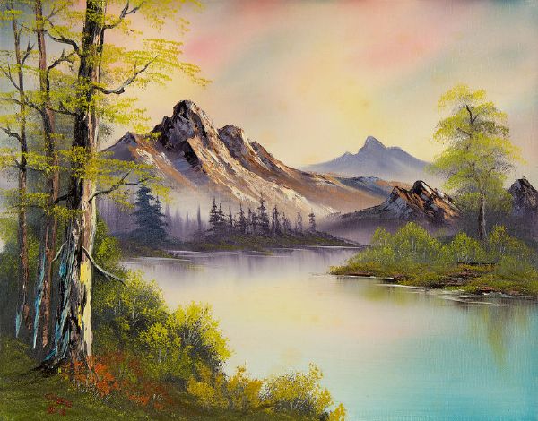 600x470 Bob Ross Pastel Skies Painting - Can You Buy Original Bob Ross Painting