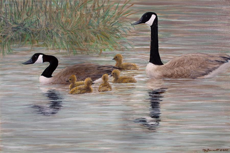 900x598 Canada Goose Family Painting By Kathleen Mcdermott - Canada Goose Painting
