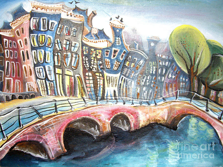 900x675 Canal Of Amsterdam Ii. Painting By Lucia Chocholackova - Canal Painting