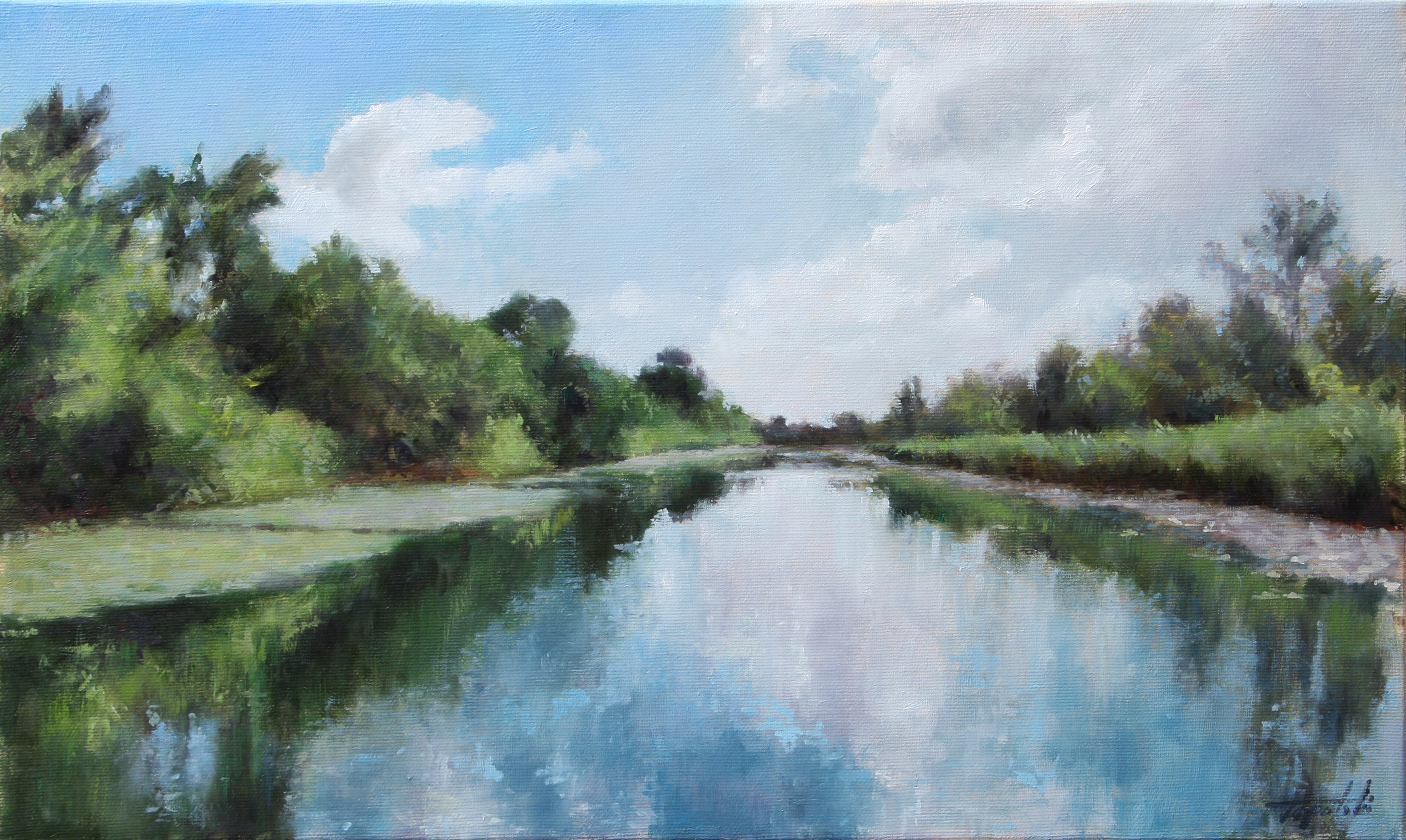 2787x1666 Canal Reflections Landscape Oil Painting Fine Arts Gallery - Canal Painting