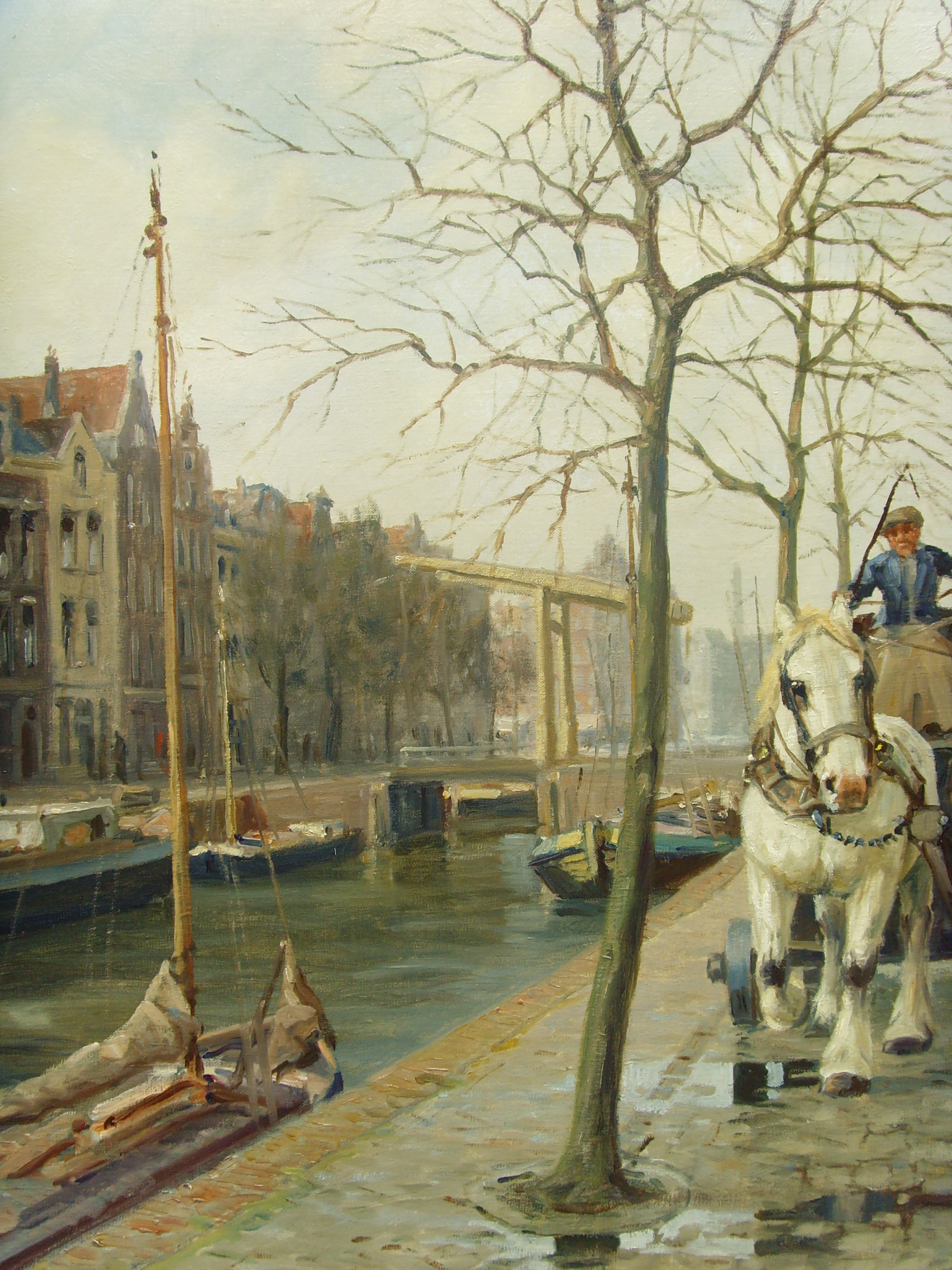 1704x2272 Oil Painting Of Amsterdam Dutch Street Amp Canal Scene With Cart - Canal Painting