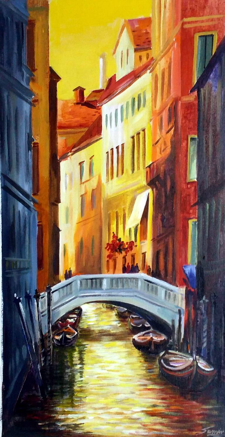 770x1491 Saatchi Art Sunset Venice Canal Painting By Samiran Sarkar - Canal Painting