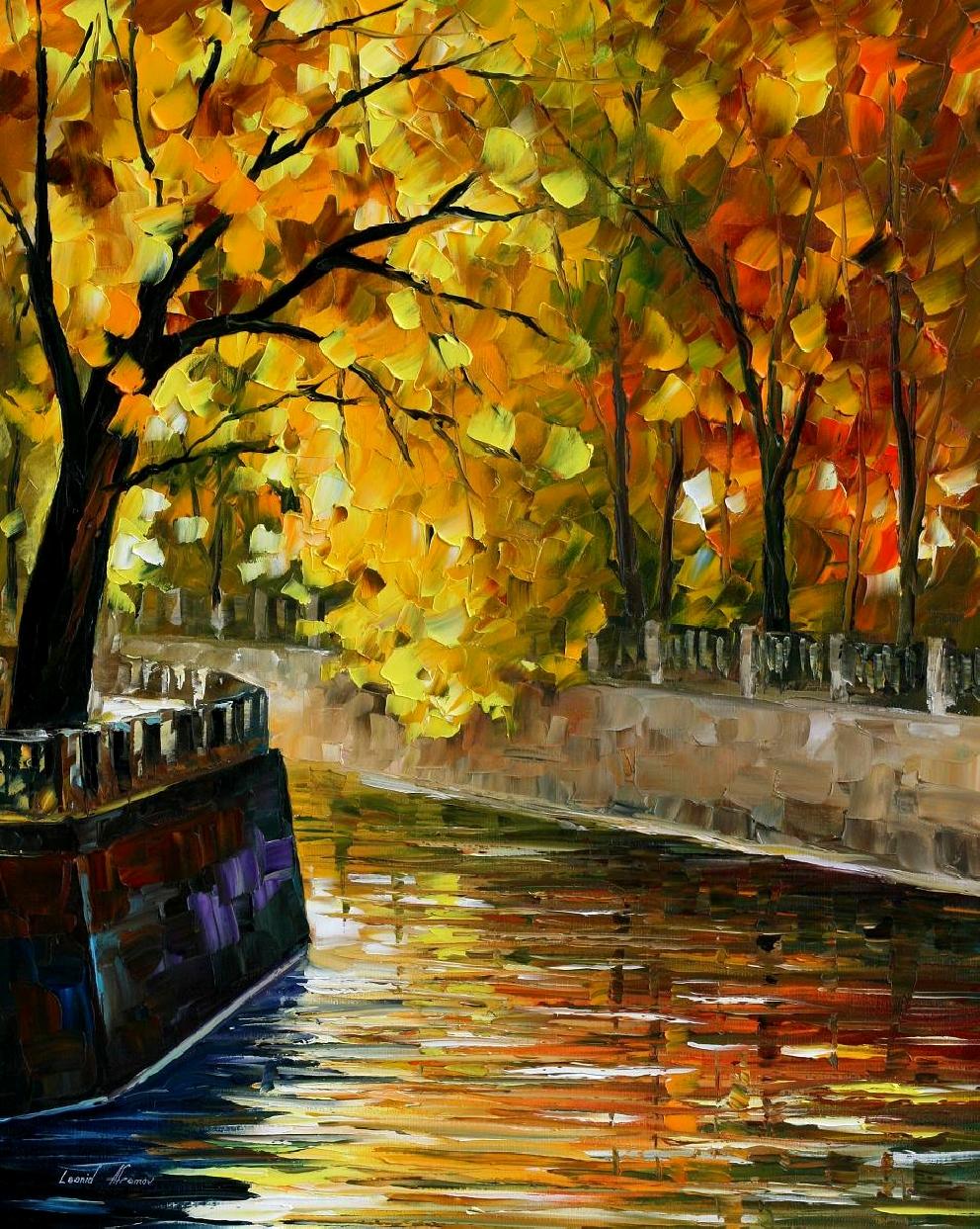 992x1243 Autumn Canal Palette Knife Oil Painting On Canvas By Leonid - Canal Painting