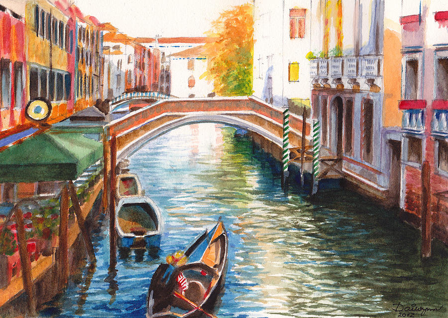 900x638 Afternoon On A Canal In Venice Italy Painting By Dai Wynn - Canal Painting