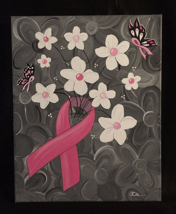 570x693 Breast Cancer Awareness Bouquet 16x20 Acrylic On Canvas - Cancer Painting