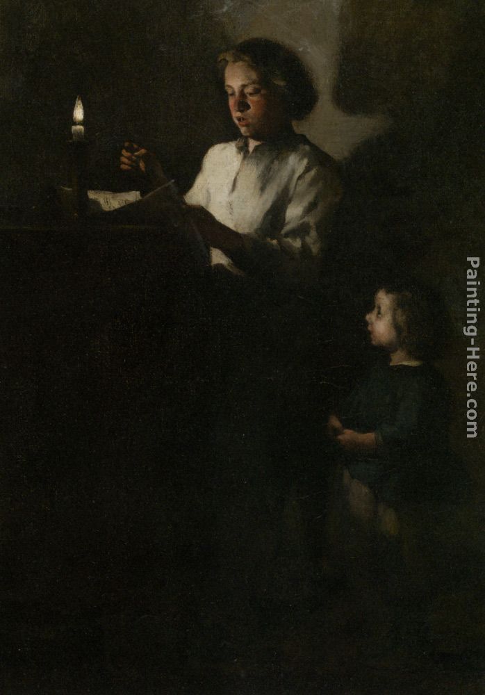 698x1000 Theodule Augustine Ribot Reading By Candlelight Painting Anysize - Candle Light Painting