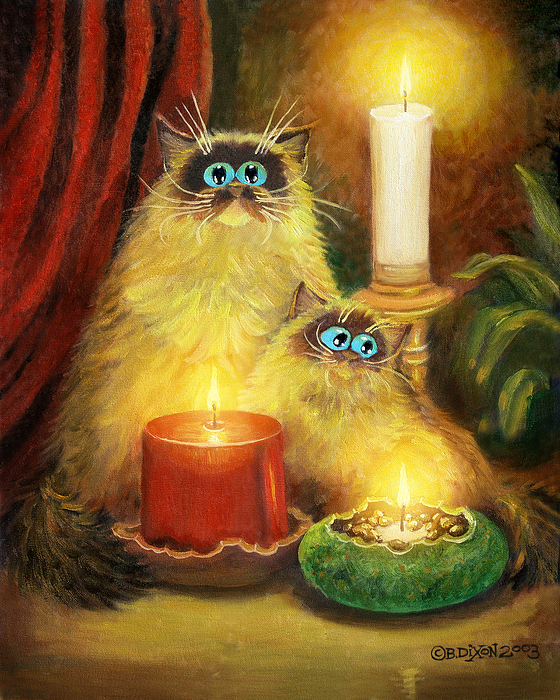 560x700 Cats And Candles No. 1 Painting By Baron Dixon - Candle Painting