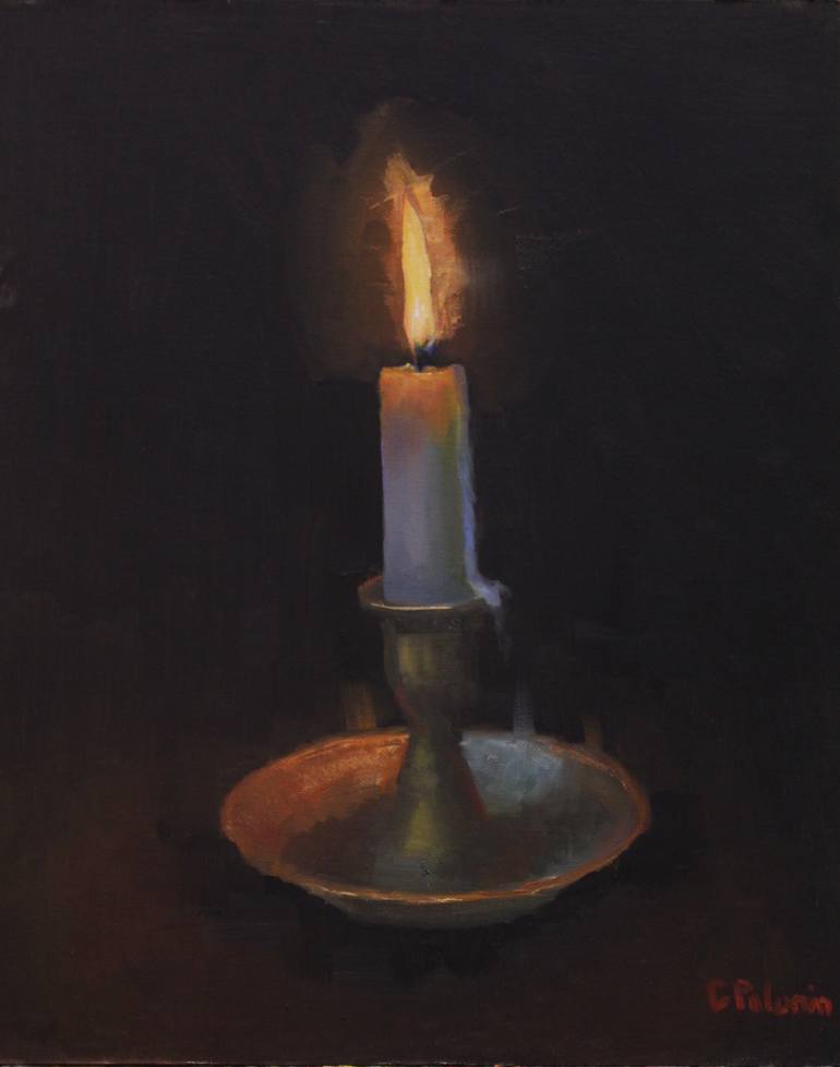 770x978 Saatchi Art Still Life Of Lit Candle Painting By Chris Polunin - Candle Painting