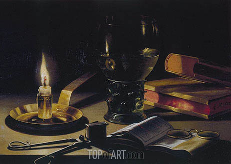 463x329 Still Life With Books And Burning Candle Pieter Claesz - Candle Painting