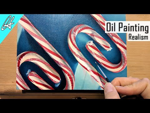 480x360 Candy Cane Realistic Oil Painting Time Lapse - Candy Cane Painting