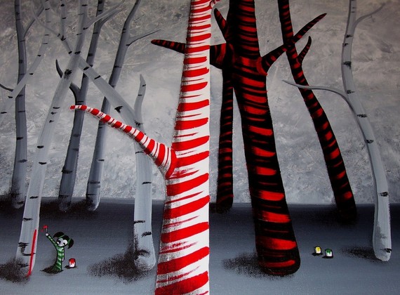 570x420 Four Eyes Rella Painting A Candy Cane Forest - Candy Cane Painting