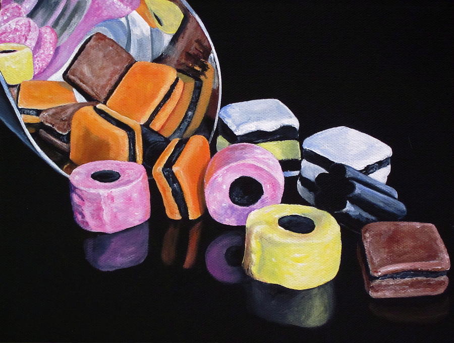 900x680 Scoop Of Licorice Allsorts Candy Painting By Lillian Bell - Candy Painting
