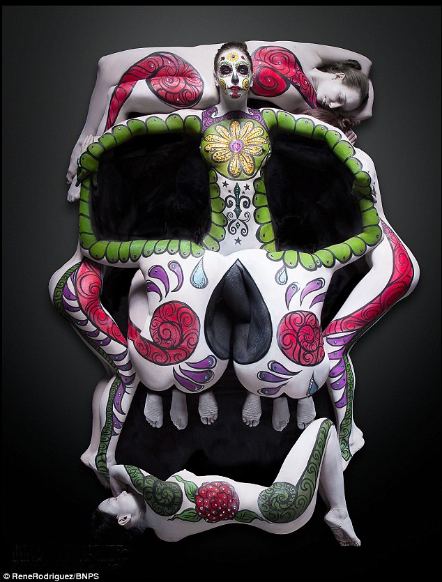 634x835 Human Sugar Skull Inspired By Dali Is Created Using Seven Models - Candy Skull Painting