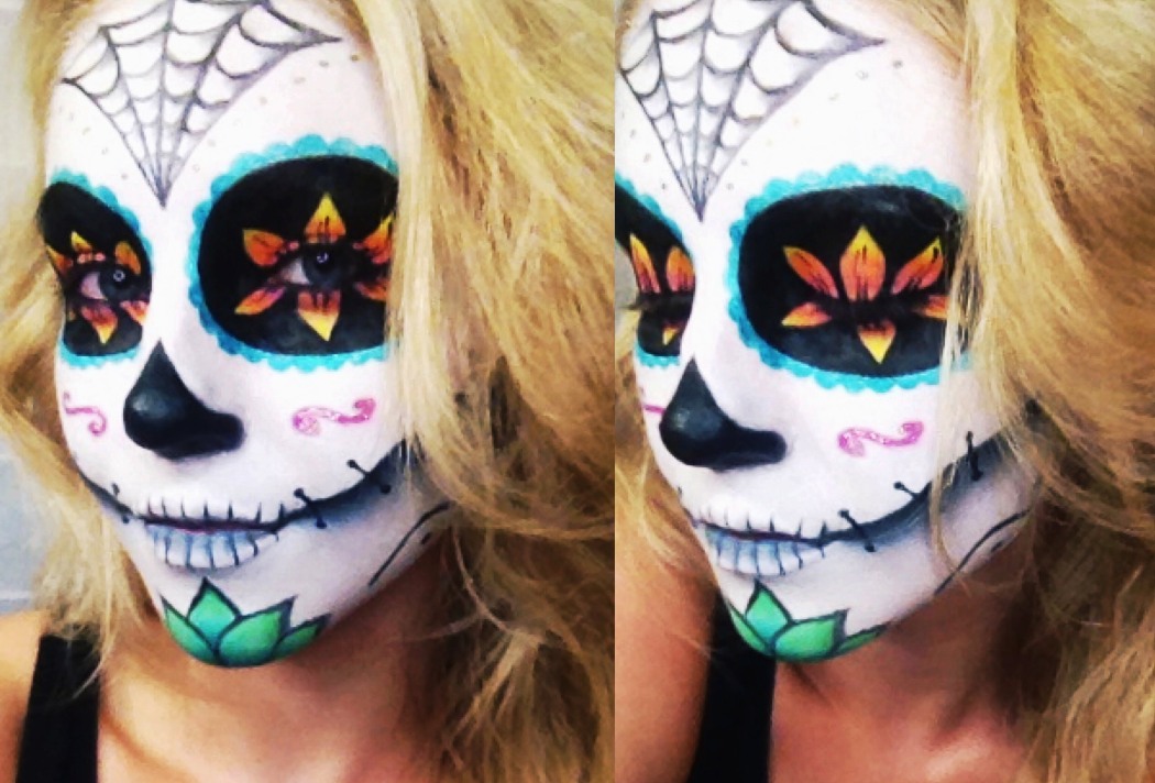 1050x712 41 Beautiful Amp Colorful Sugar Skull Halloween Makeup Ideas - Candy Skull Painting