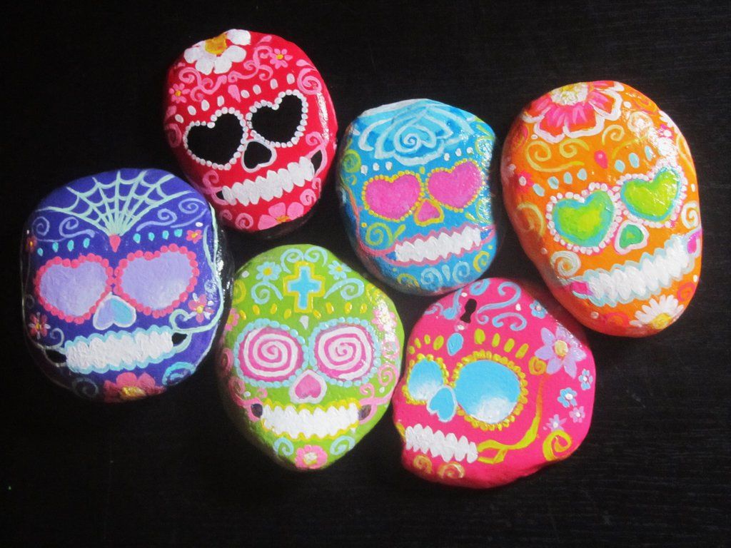 1024x768 Painted Rocks Sugar Skull Painted Rocks By ~gracyg89 - Candy Skull Painting