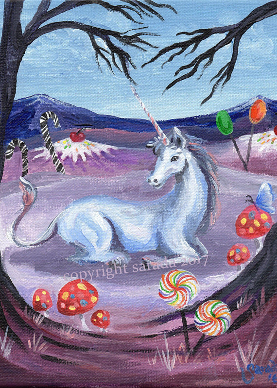 570x799 Candyland Unicorn Psychedelic Winter Snow Art 5 X 7 Or 8 X 10 - Candyland Painting
