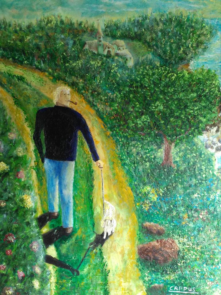 770x1027 Saatchi Art Passeggiata Con Il Cane Painting By F Cappus - Cane Painting