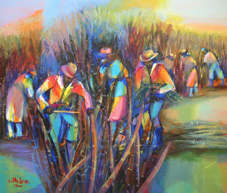 900x764 Sugar Cane Harvest Painting By Cynthia Mclean - Cane Painting