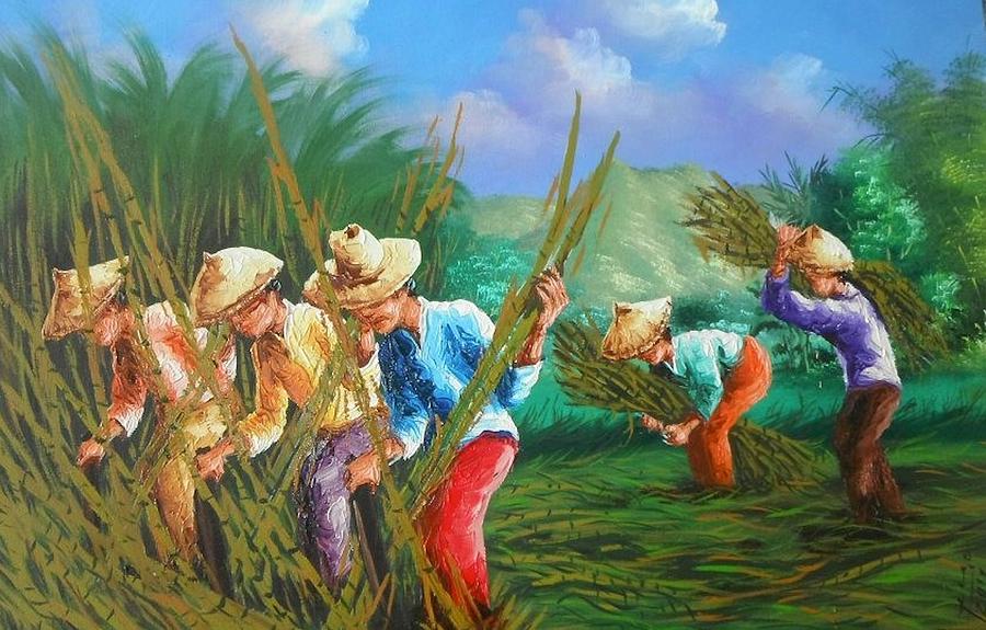 900x575 Sugar Cane Harvest Painting By Pretchill Smith - Cane Painting