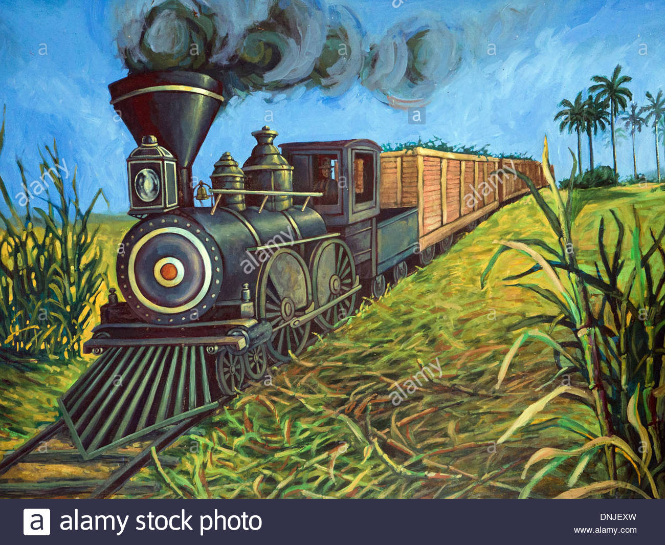 1300x1065 Unsigned Contemporary Painting Showing The Steam Train - Cane Painting