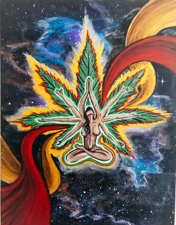 570x728 Medical Marijuana Art Cannabis Art Weed Leaf Painting - Cannabis Painting