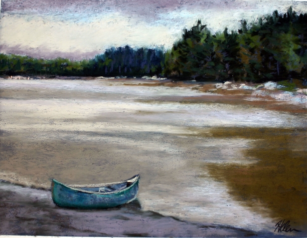 616x477 Canoe In The Rain, Painting By Helen Turner, Kauai Artist - Canoe Painting