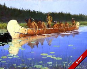 300x240 Explorer Amp Sioux Indian Guides In Canoe Oil Painting Art Print - Canoe Painting