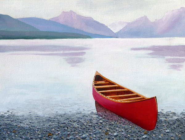 600x455 Red Canoe Painting By Dillard Adams - Canoe Painting