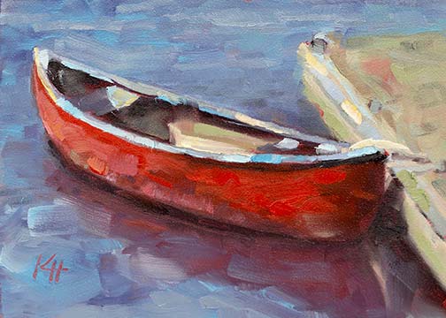 504x360 Red Canoe Small Daily Oil Painting 5x7 By Krista Hasson - Canoe Painting