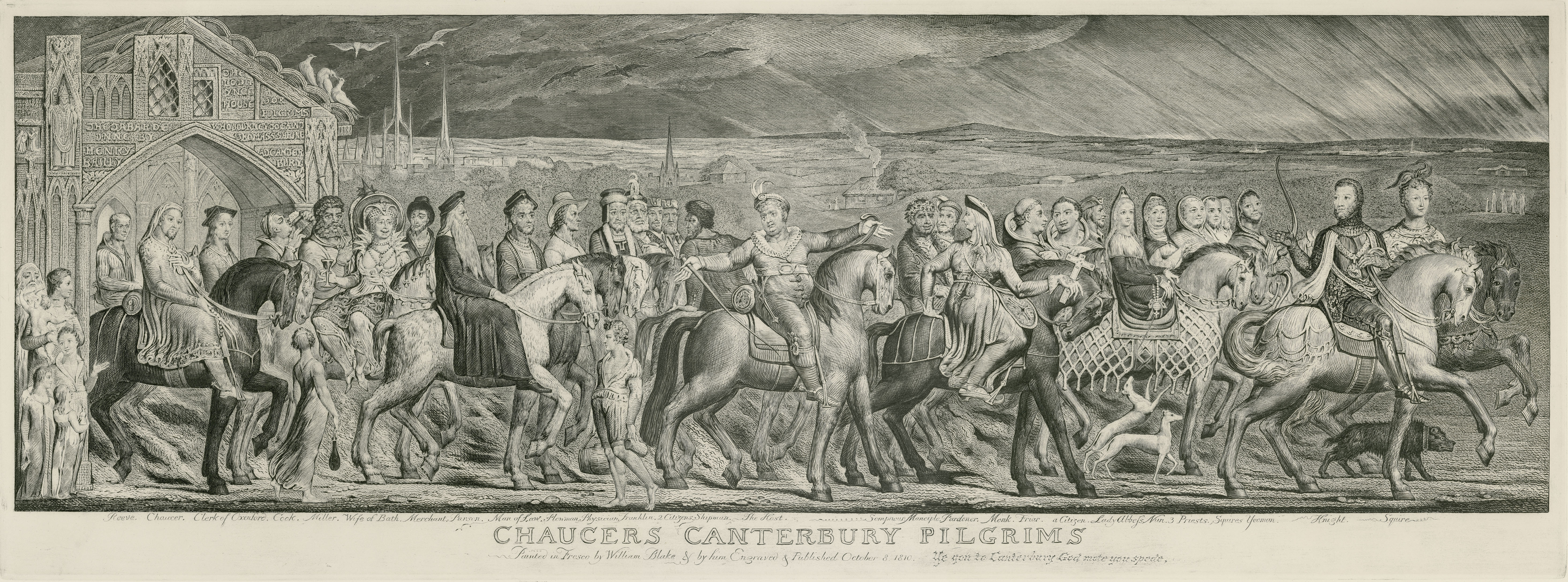 5856x2175 Fileblake Canterbury Pilgrims Engraving.jpg - Canterbury Tales Painting