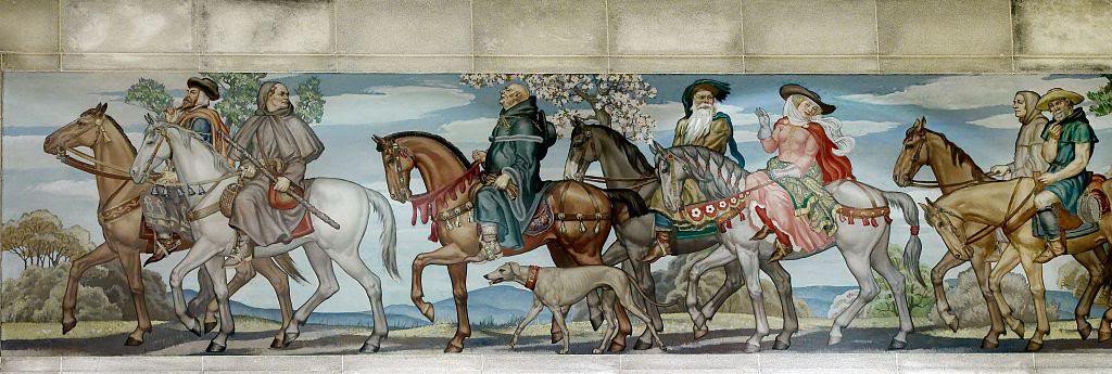1024x345 North Reading Room East Wall. Detail Of Mural By Ezra Winter - Canterbury Tales Painting