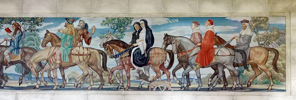 1024x347 North Reading Room West Wall. Detail Of Mural By Ezra Winter - Canterbury Tales Painting