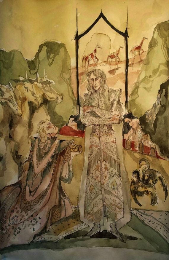 570x877 Pilgrimage Original Painting Canterbury Tales Chaucer Phoenix Gold - Canterbury Tales Painting