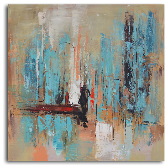 640x640 Pedestrian In Rain Hand Painted Canvas Art - Canvas Art Painting