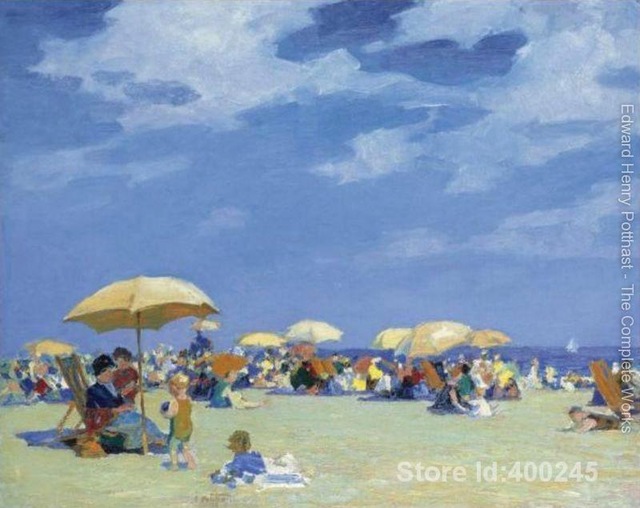 640x508 Oil Painting Beach Scene Beach At Far Rockaway Edward Henry - Canvas Painting Beach Scene
