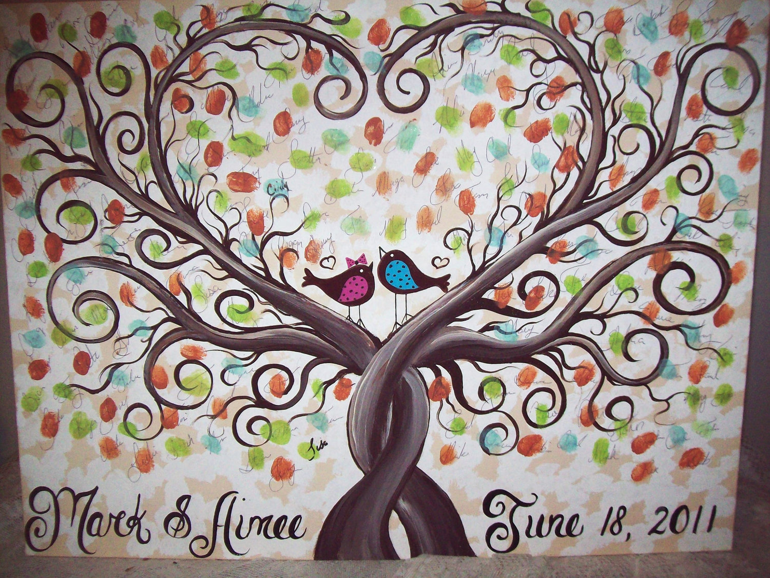 1500x1125 Wedding Guest Book Thumbprint Tree .185 250 Guests 22 X 28 - Canvas Painting Book