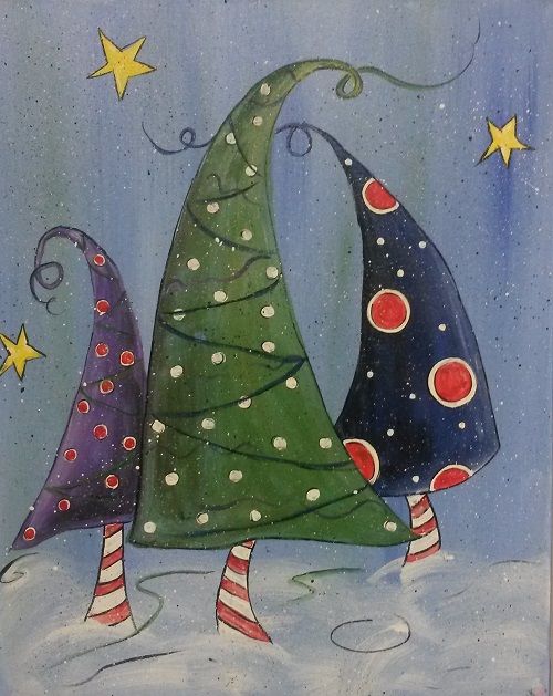 500x629 Whimsical Christmas Tree Canvas Paintings - Canvas Painting Columbia Mo