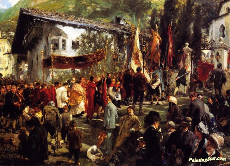 800x578 Corpus Christi Procession At Hofgastein Artwork By Adolph Von - Canvas Painting Corpus Christi
