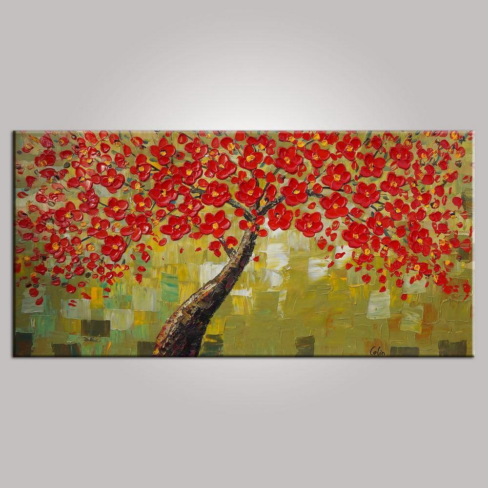 1000x1000 Flower Tree Painting, Floral Painting, Bedroom Wall Art, Abstract - Canvas Painting For Bedroom