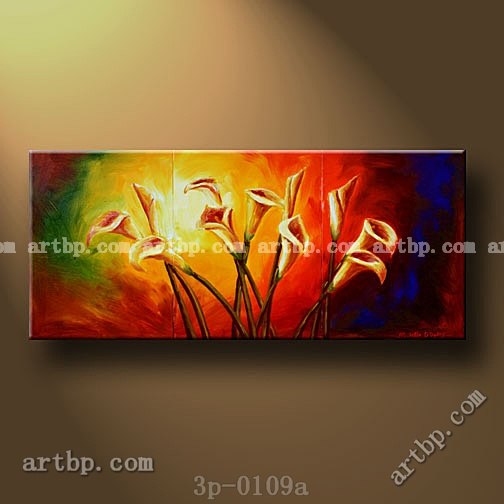 504x504 Calla Lilies Oil Painting On Canvas Dining Room Wall Decor 3 Panel - Canvas Painting For Dining Room