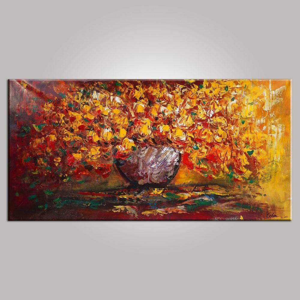 1000x1000 Flower Painting, Floral Painting, Dining Room Wall Art, Abstract - Canvas Painting For Dining Room