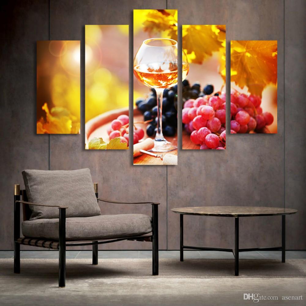 1000x1000 Online Cheap 5 Panel Painting Glass Wine Fruit Painting Canvas Art - Canvas Painting For Dining Room