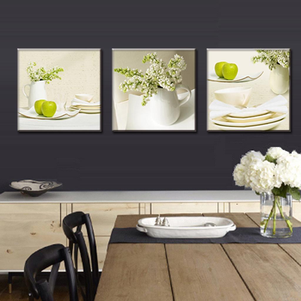 1024x1024 3 Pieces Modern Spray Canvas Painting Dinner Plate With Apples Oil - Canvas Painting For Dining Room